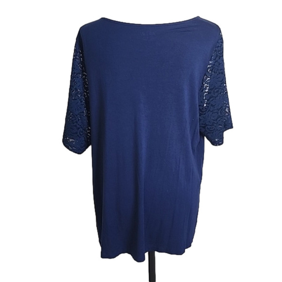 Apt 9 lace overlay navy short sleeve top, size 1X - Picture 3 of 9